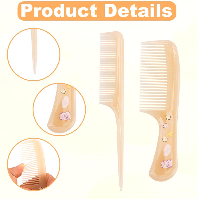 Penitue 2pcs Baby Hair Combs Set,Plastic 1 Fine-Tooth Hairbrush with Cute Bear Printing & 1 Rat Tail Styling Comb for Baby Toddlers Kids Women Girls All Hair Types(Yellow) - Image 3